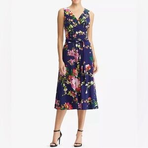 Lauren Ralph Lauren Navy Floral Fit and Flare Midi Dress, size 4